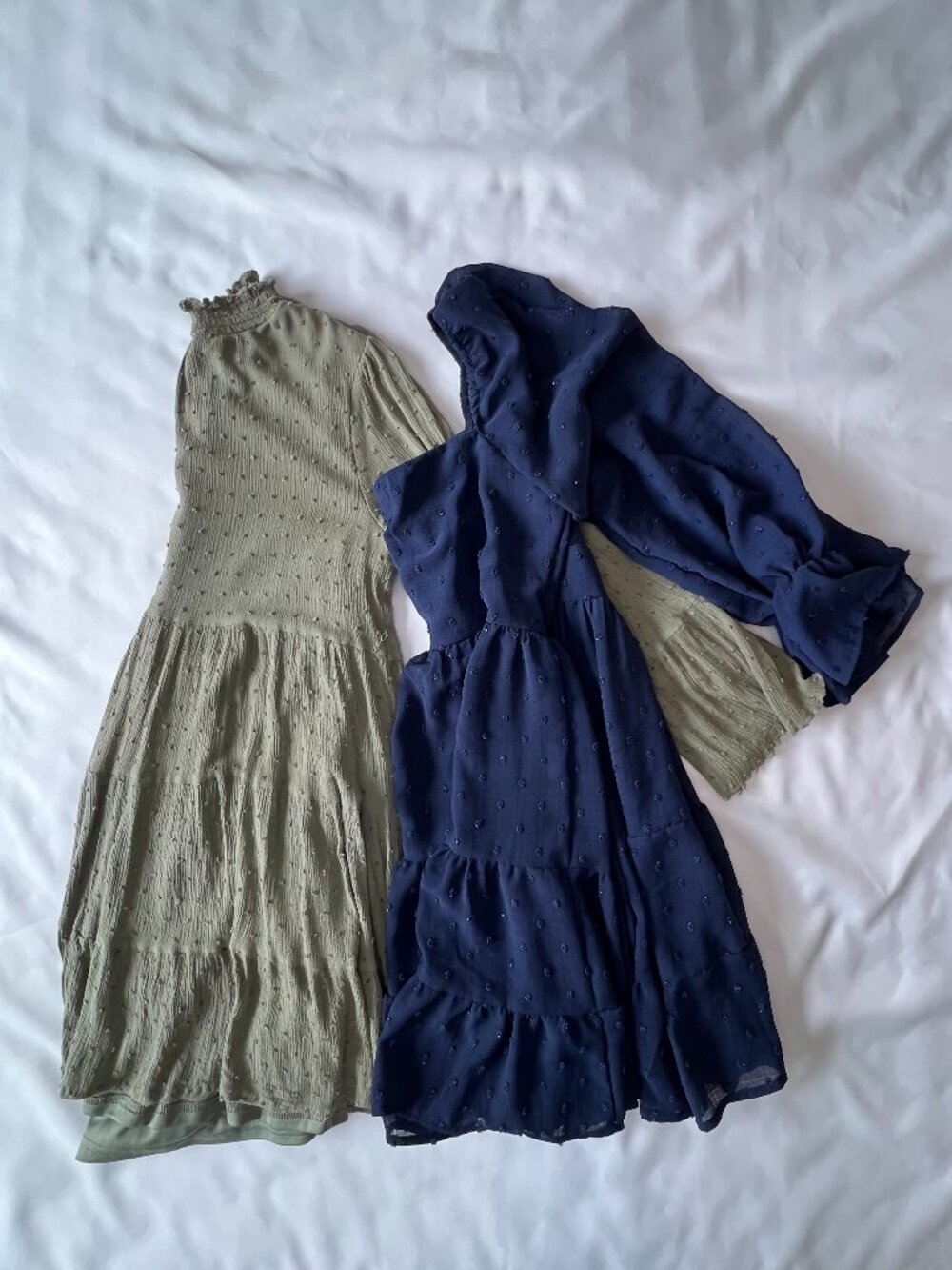 Altard State Bundle 2 Dresses Blue Green Polka Dot Chiffon Long Sleeve Sz Medium